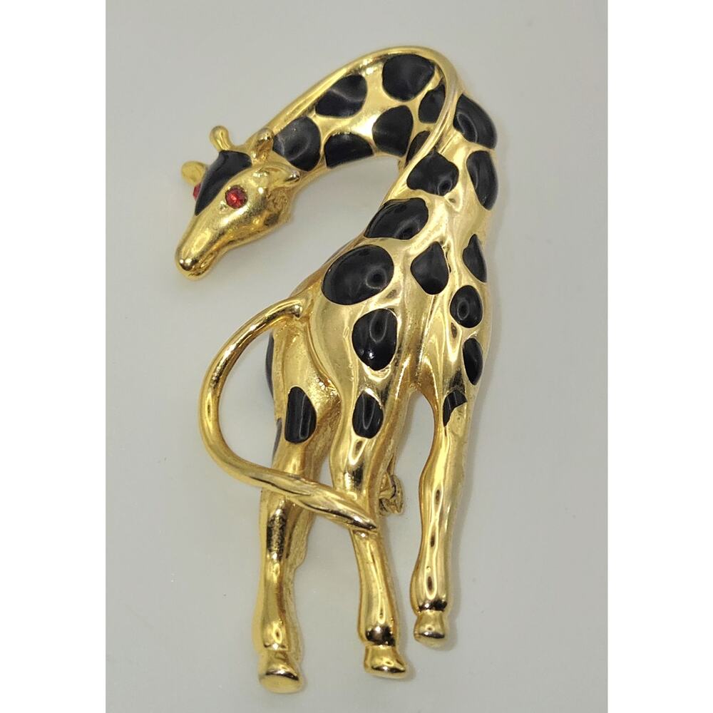 Giraffe Brooch Red Eyes Large 3" Fabulous Statement Brooch